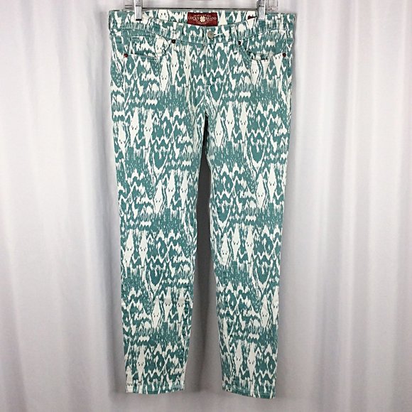 Lucky Brand Charlie Ankle Jeans Womens 10/30 Teal Ikat Aztec - Picture 2 of 8